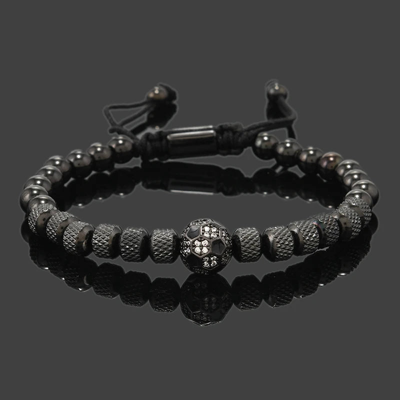 Luxury Soccer Bead Bracelet for Men – Stainless Steel & 18K Gold-Plated Charms