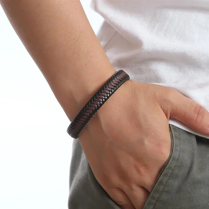 Men's Black Leather Bracelet