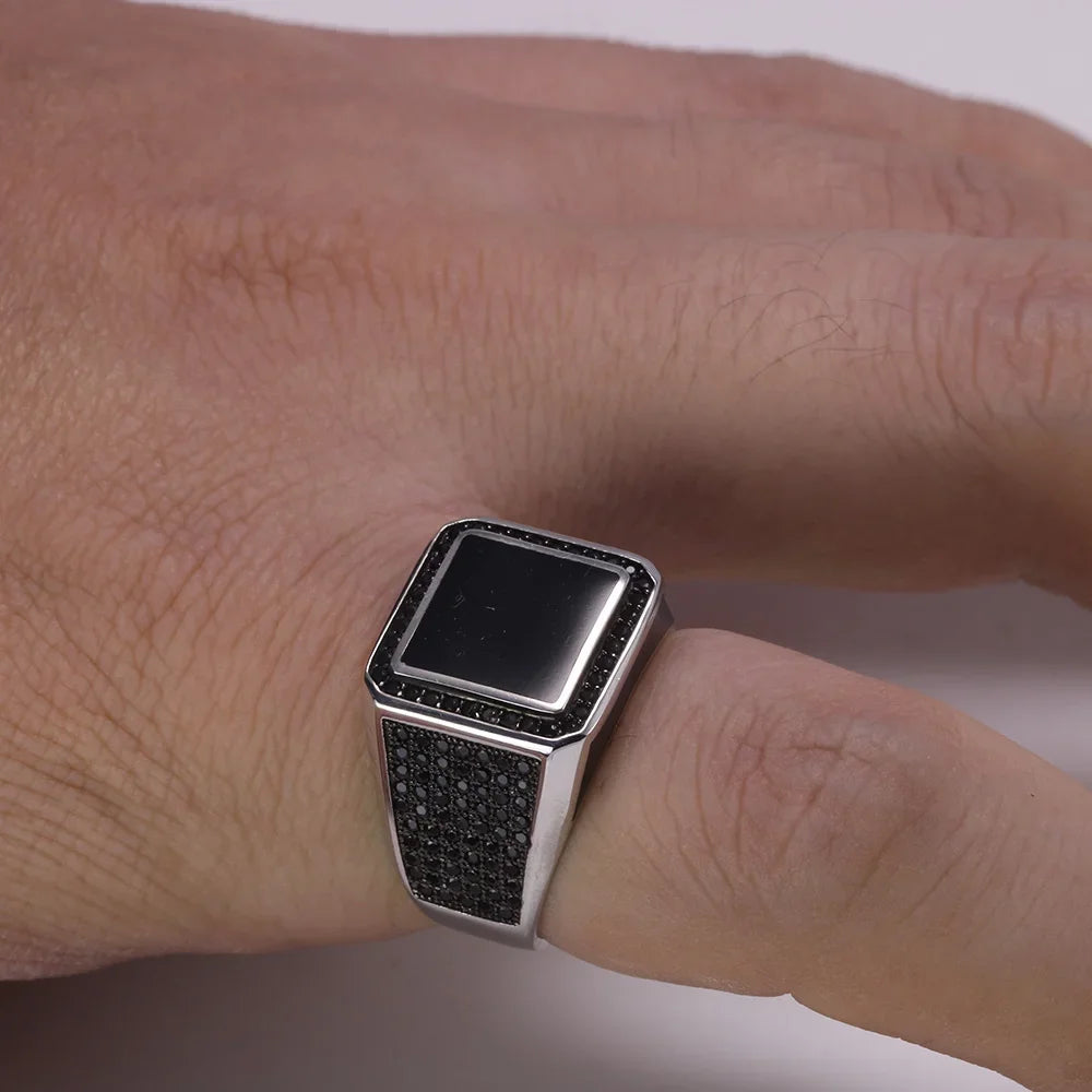 Men’s Black Zircon Signet Ring