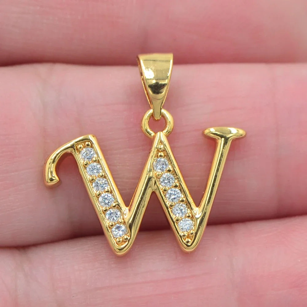 Gold CZ Alphabet Letter Pendant Necklace