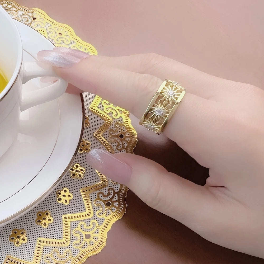 Golden Sun Sterling Silver Band Ring