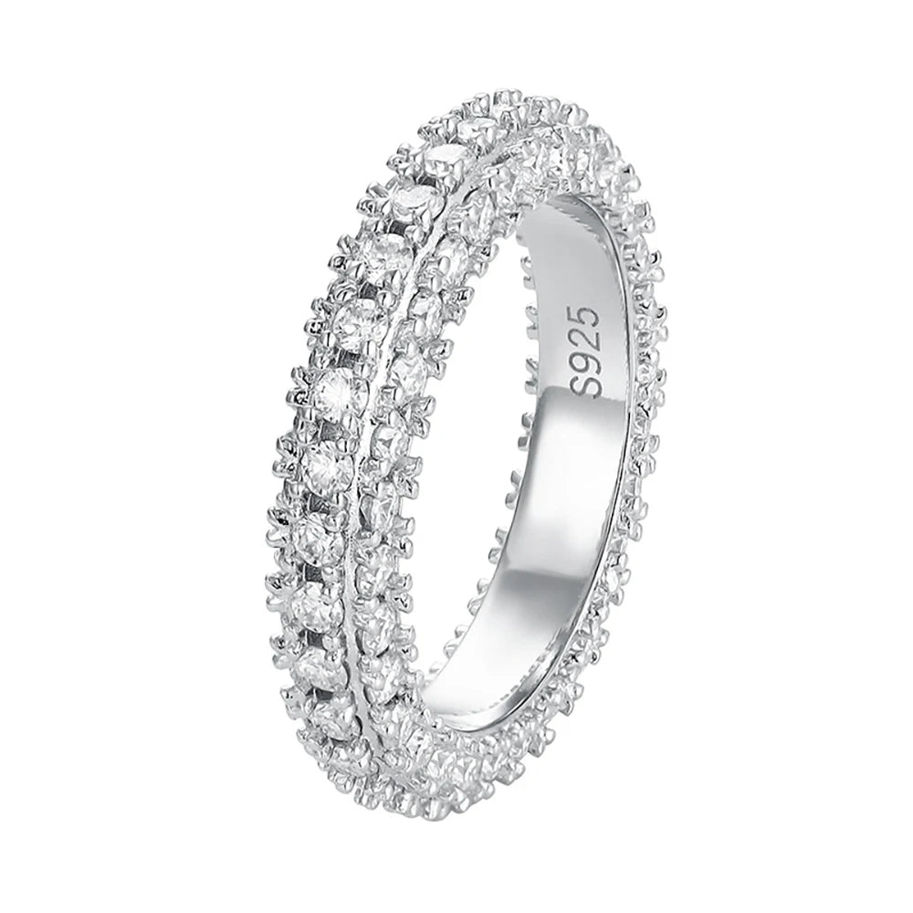 Triple the Sparkle 18K Gold Plated All Moissanite Rings for Women D VVS1 Three Sided Moissanite Diamond S925 Silver Wedding Band Jewelry with GRA