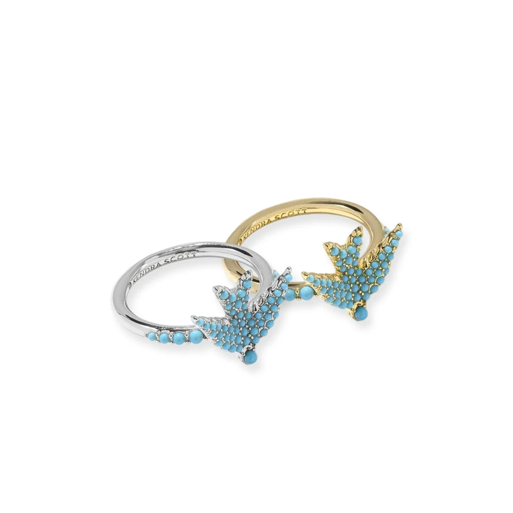 Kendra Scott Blue Melody Bird Cocktail Ring – 14K Gold-Plated Statement Ring
