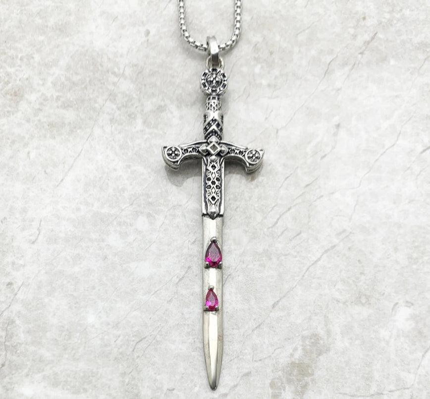 925 Sterling Silver Sword Pendant Necklace