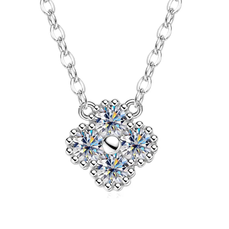 Luxurial Jewelry Four Clover Moissanite Pendant Necklace for Women – Sterling Silver 925 0.40CT Clear White Moissanite,