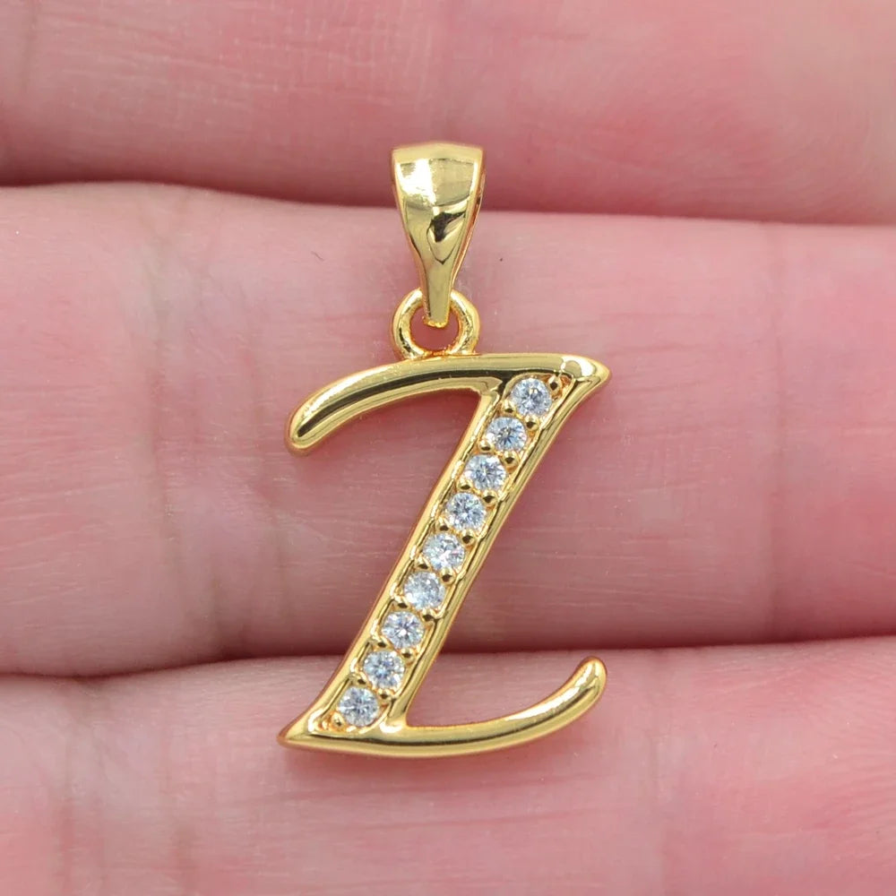 Gold CZ Alphabet Letter Pendant Necklace