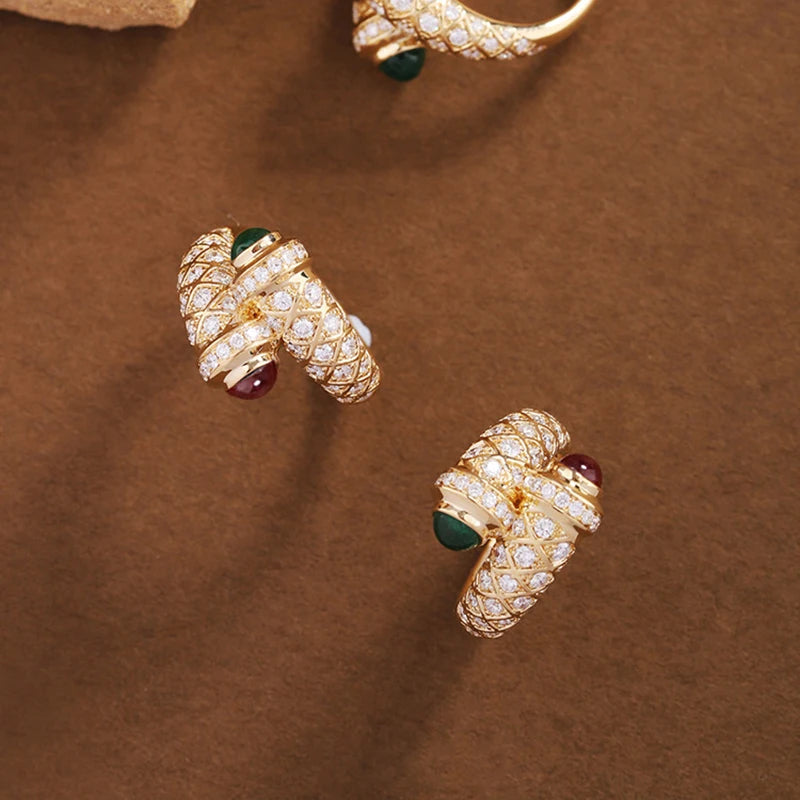 Gold Ring for Women | French Style Retro Jewelry with Red & Green Glaze