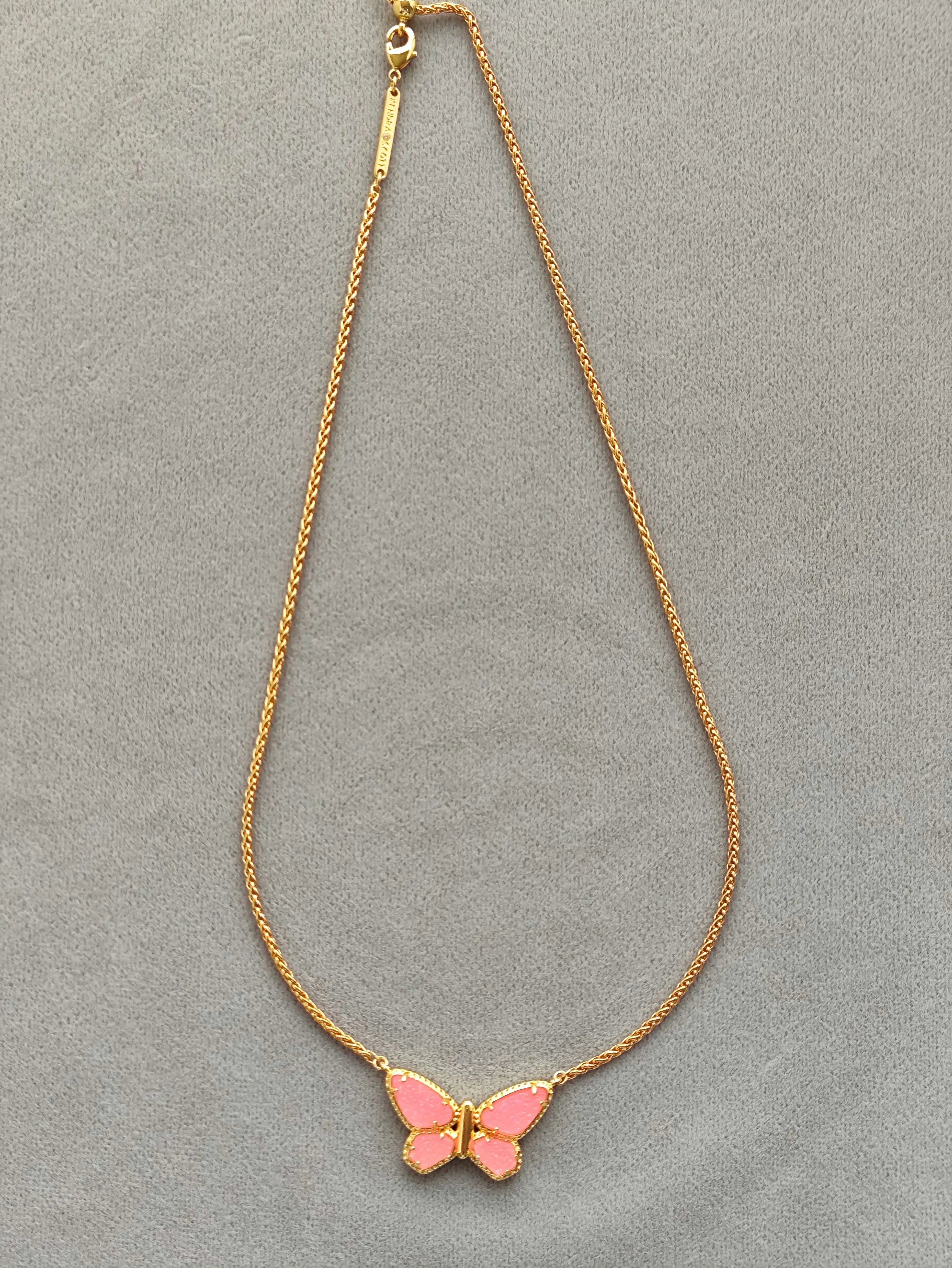 Butterfly Pendant Necklace - Pink Crystal…