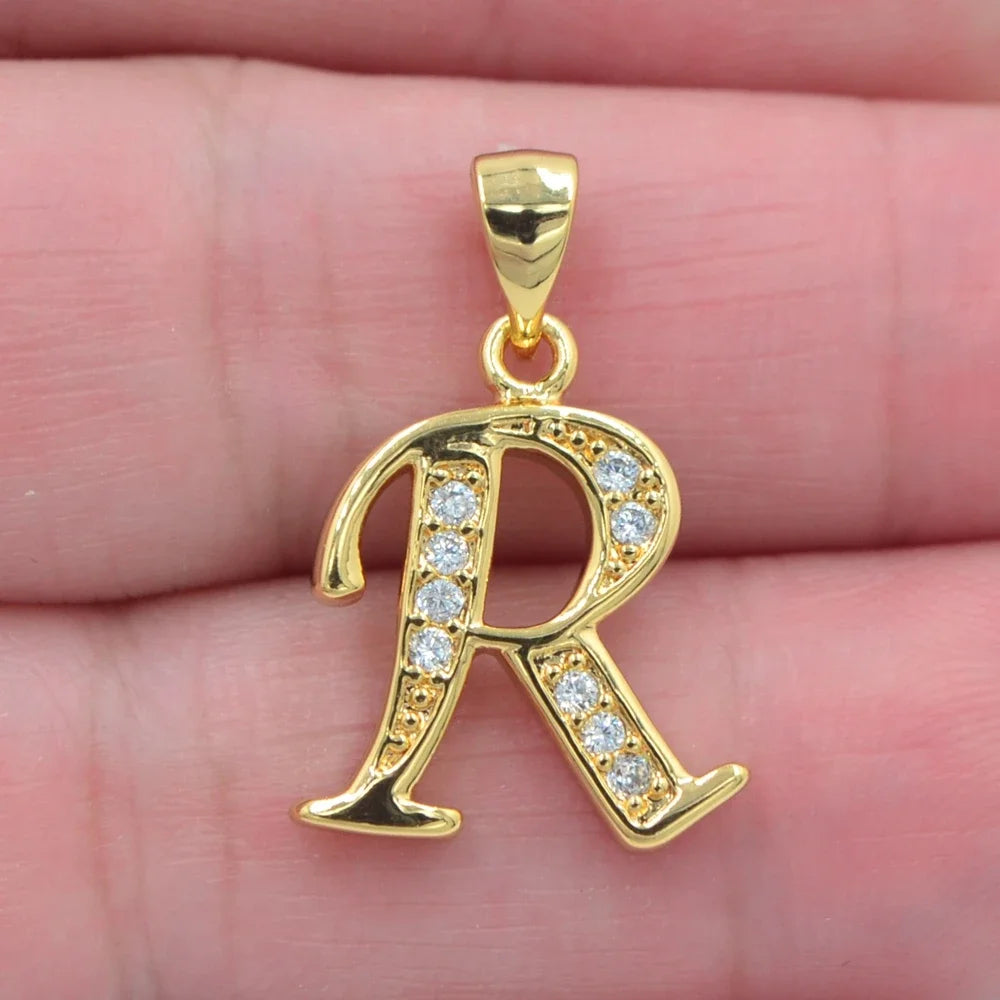 Gold CZ Alphabet Letter Pendant Necklace