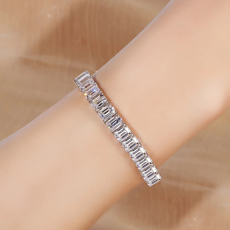 Emerald Cut Full Moissanite Tennis Bracelets
