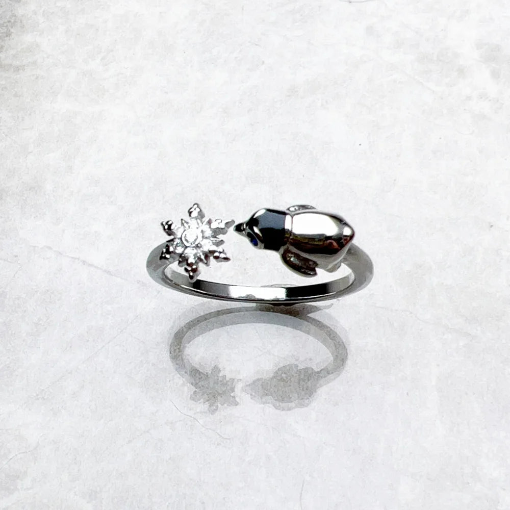 Snowflake Penguin Silver Ring