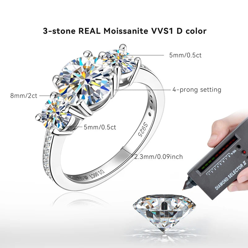 3-Stone Moissanite Wedding Ring for Women