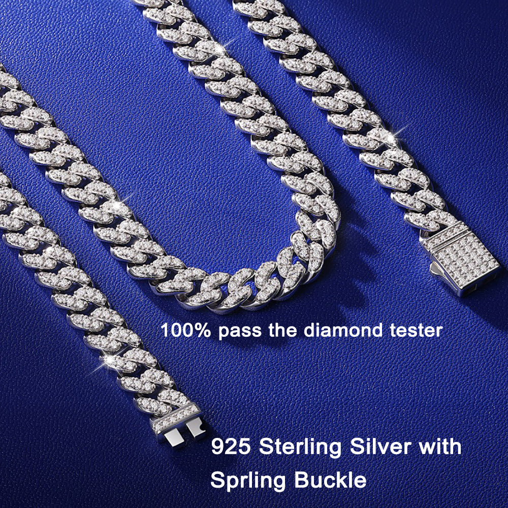 Iced Out Cuban Chain Necklace - D Color VVS1 Stones in 925 Sterling Silver