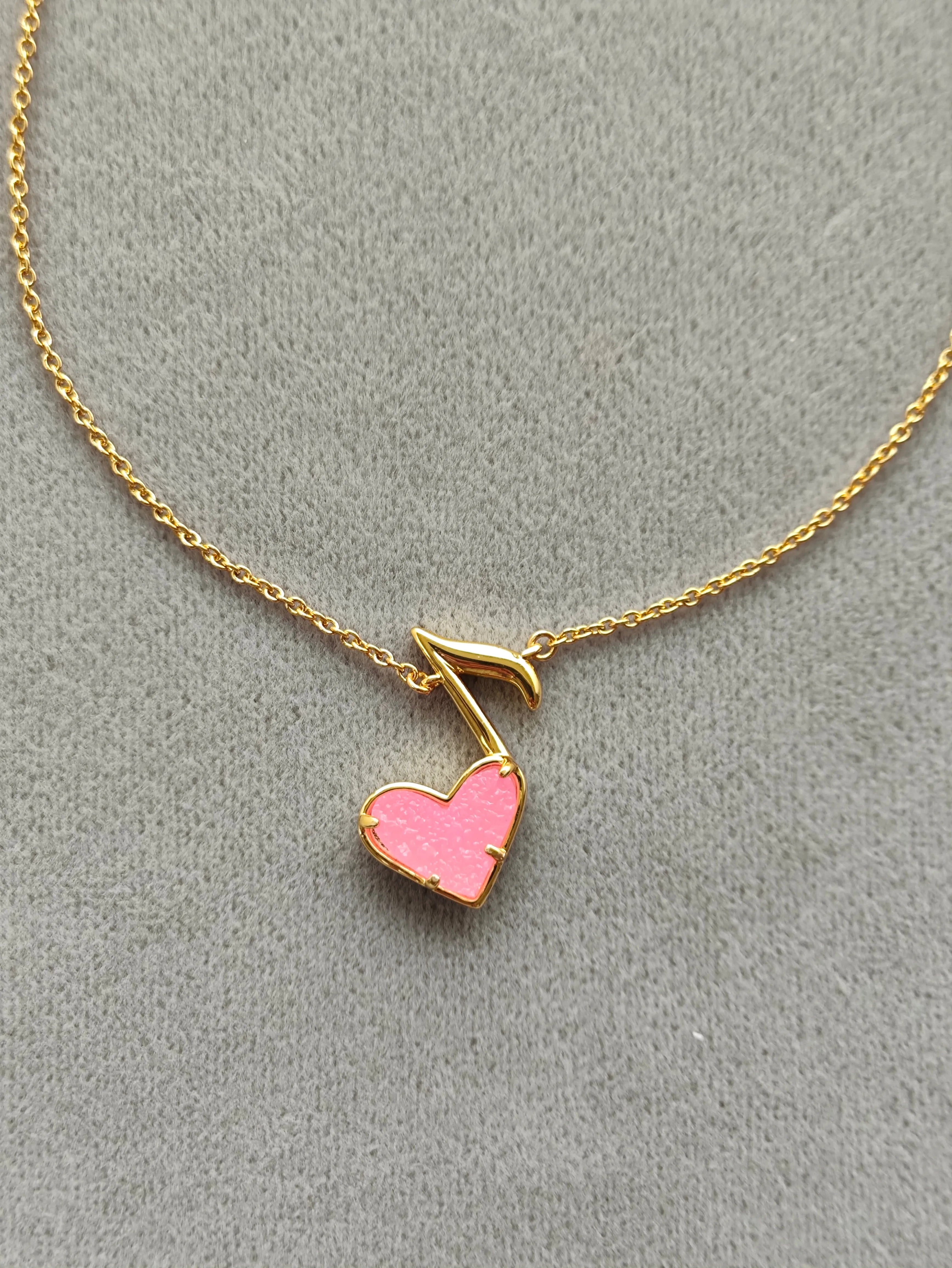Pink Heart Music Note Necklace…
