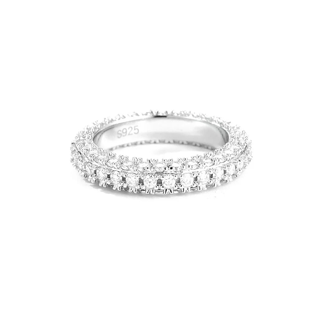 Triple the Sparkle 18K Gold Plated All Moissanite Rings for Women D VVS1 Three Sided Moissanite Diamond S925 Silver Wedding Band Jewelry with GRA