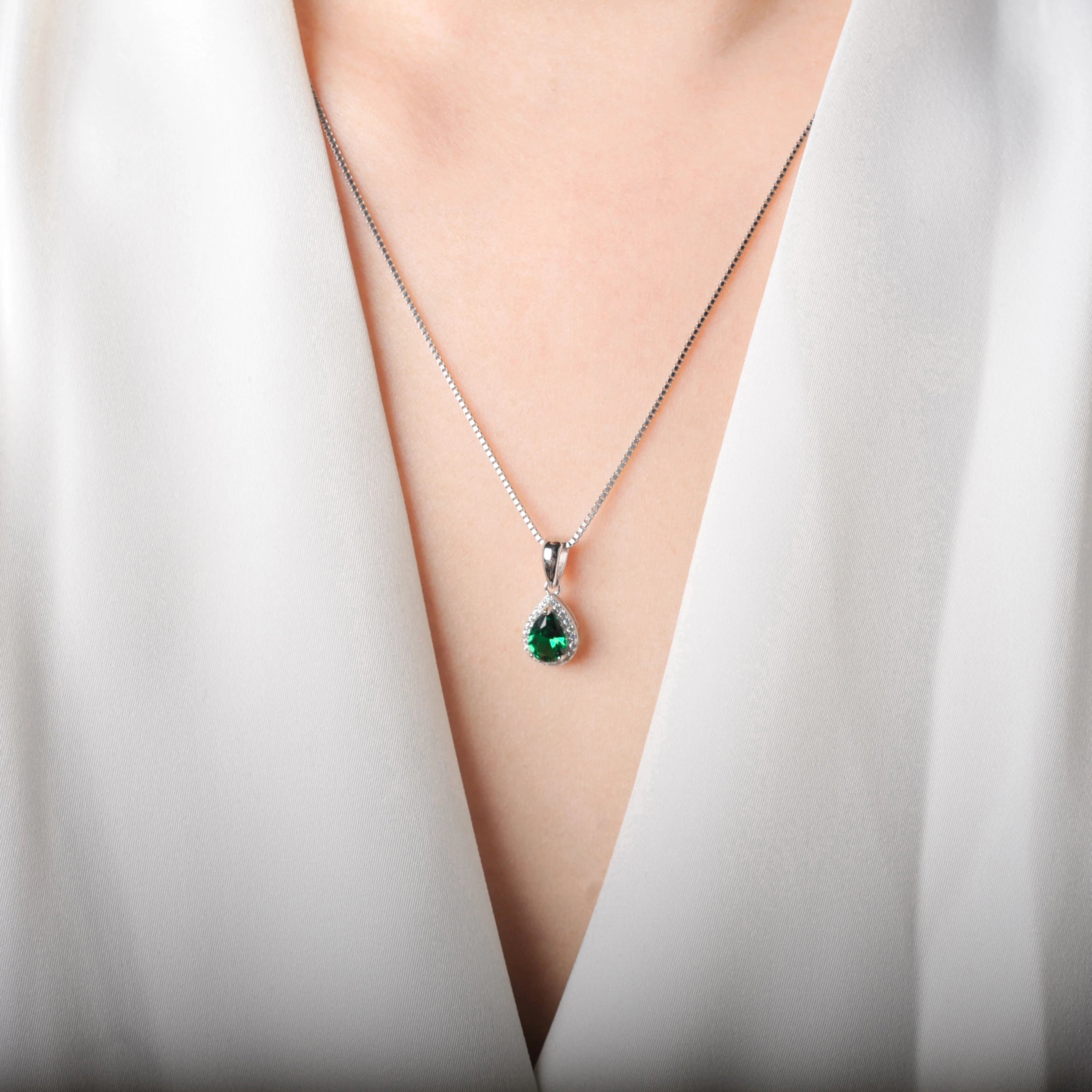 Pear Cut Nano Emerald Pendant Necklace