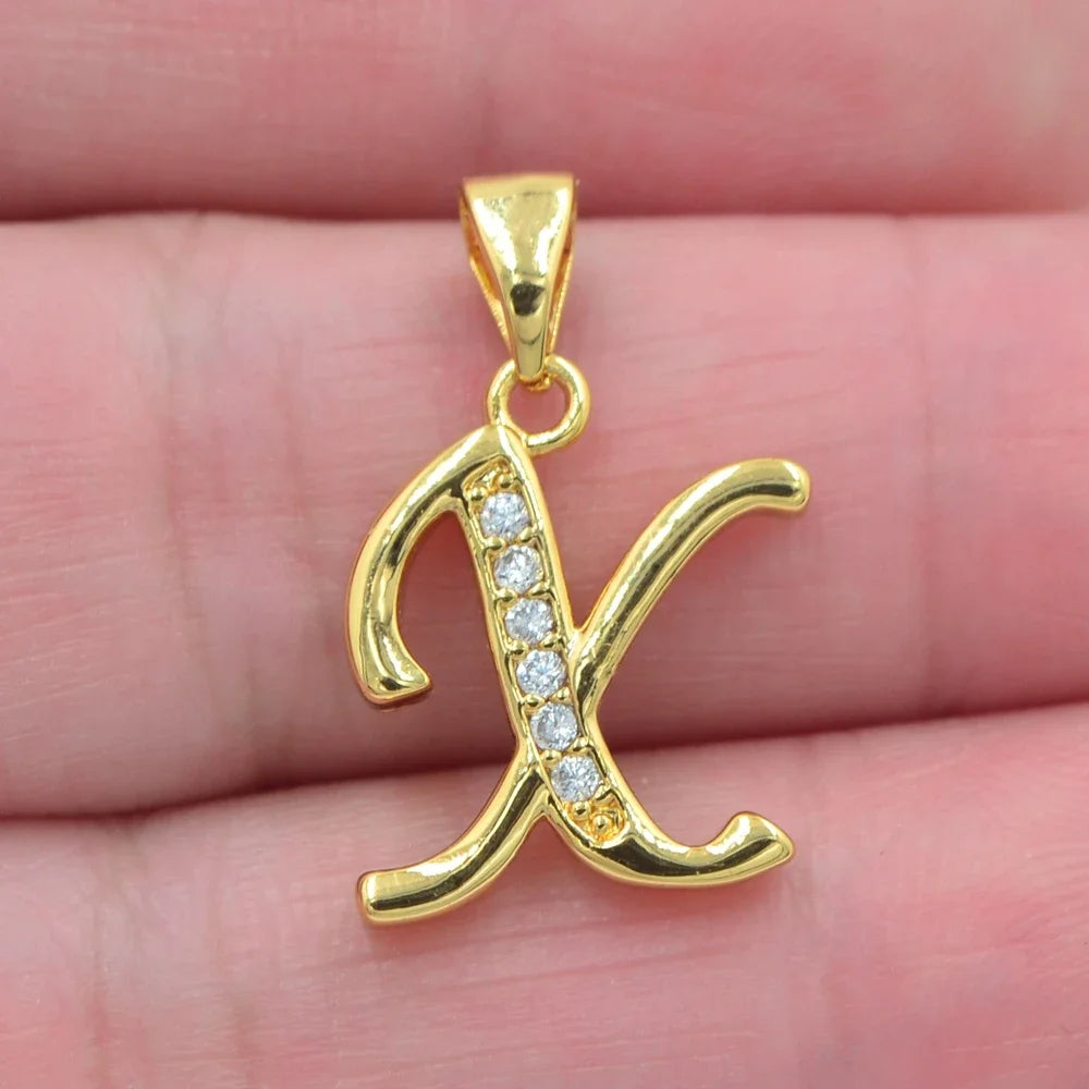Gold CZ Alphabet Letter Pendant Necklace