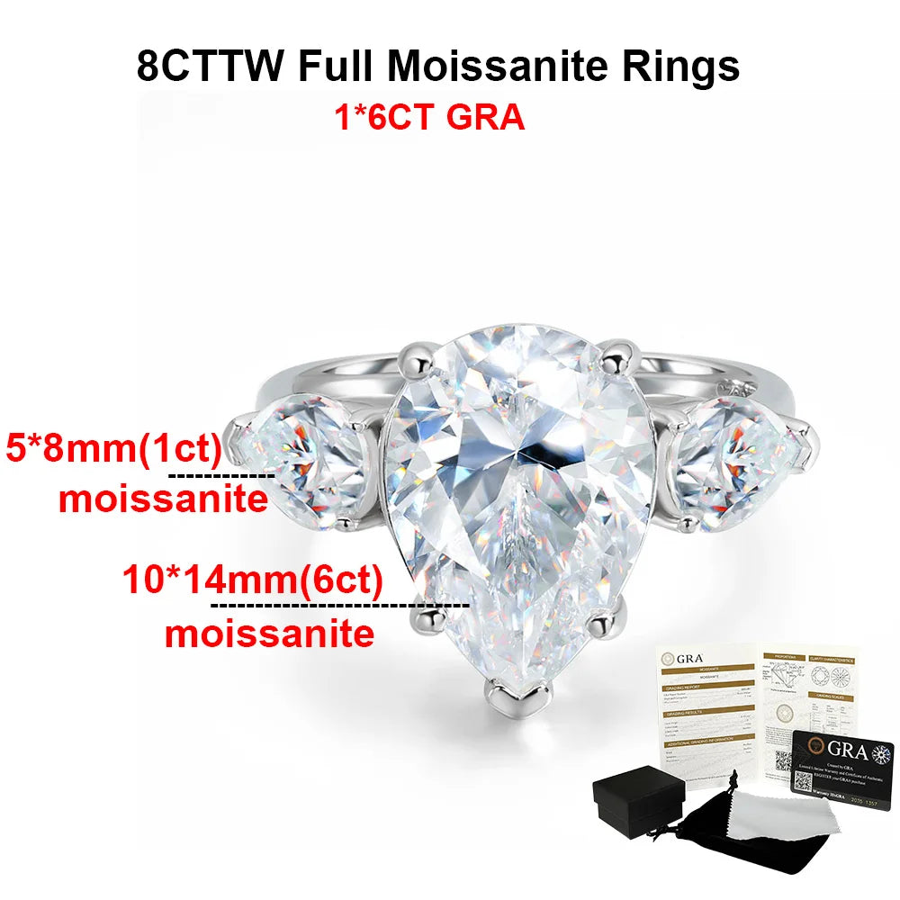 8 Carat Pear Cut Moissanite Ring