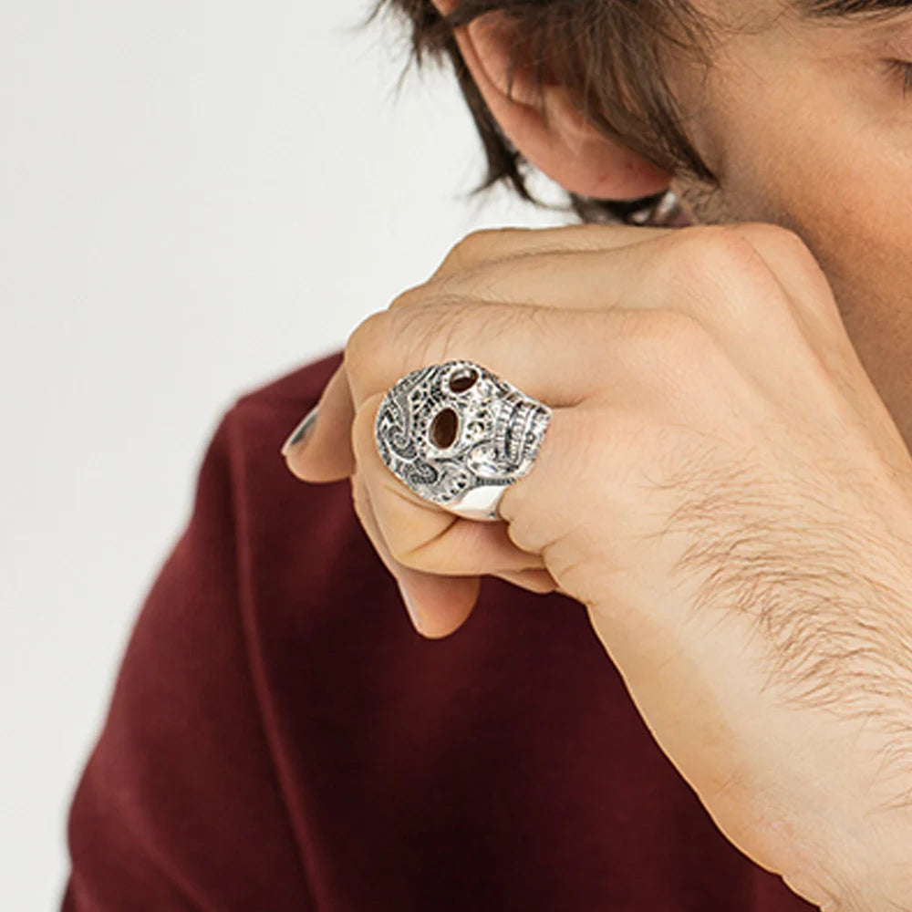 Maori Skull Silver Ring