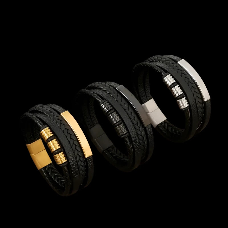 Men's Leather Bracelet | Multi-Layer with Magnetic Clasp