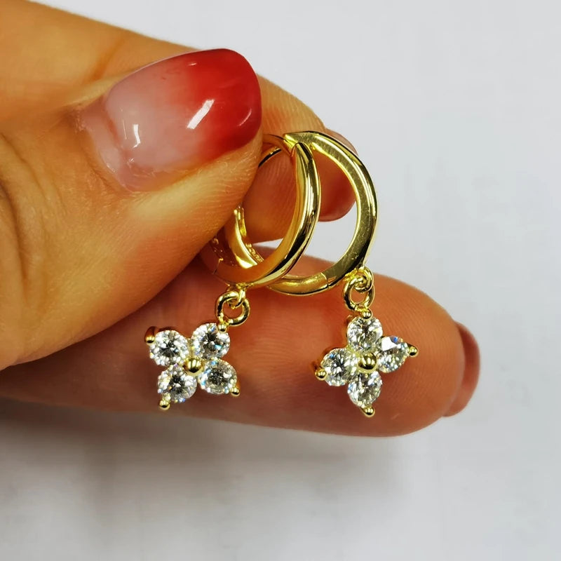3mm Moissanite Stone Four-Leaf Clover Earrings