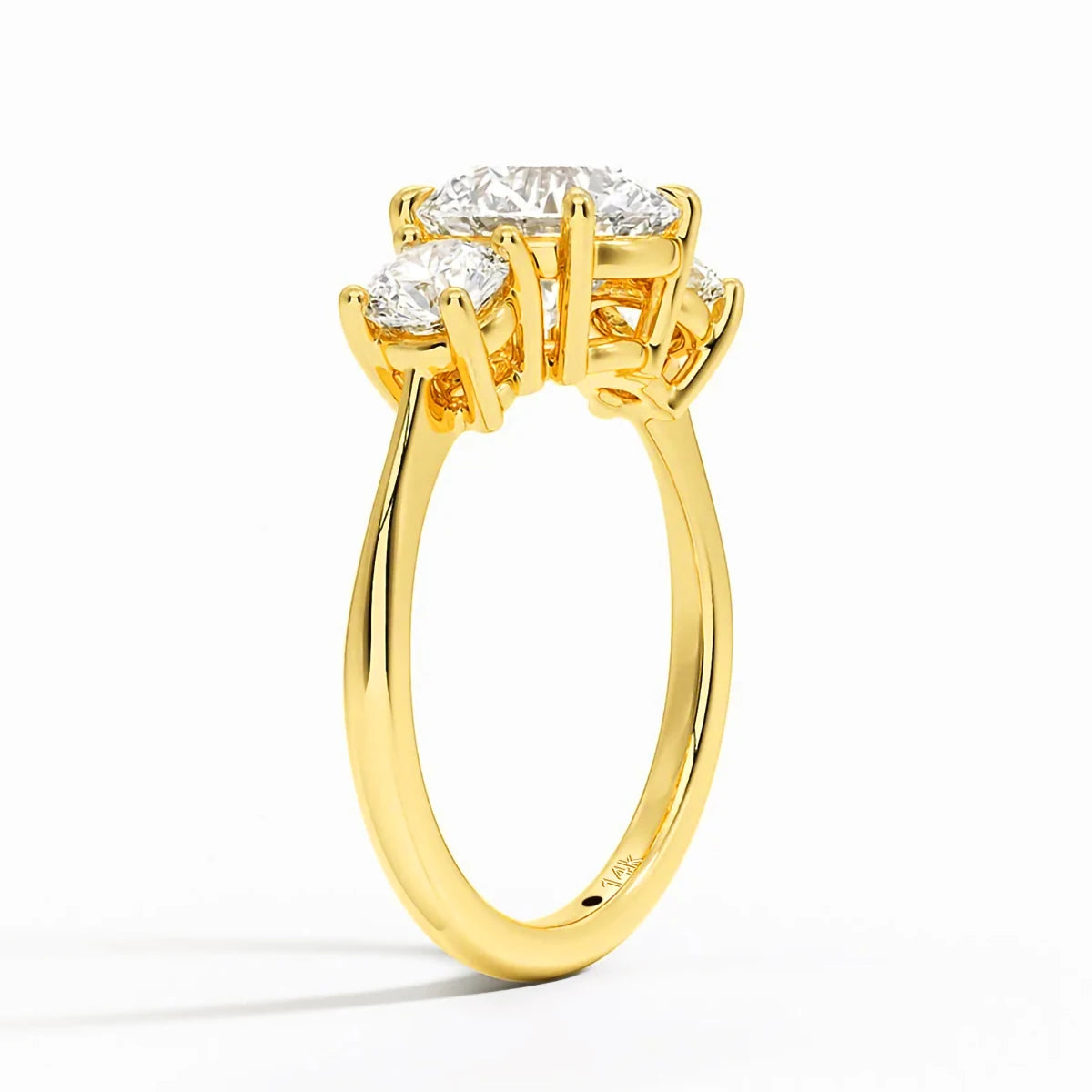 3CT T.W. Diamond Round Engagement Ring - 14K Gold Hollow Wedding Band for Women