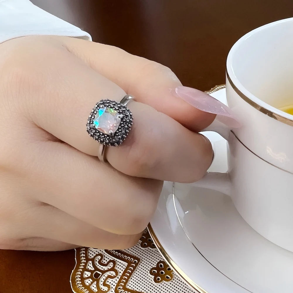 Iridescent Zircon Silver Ring