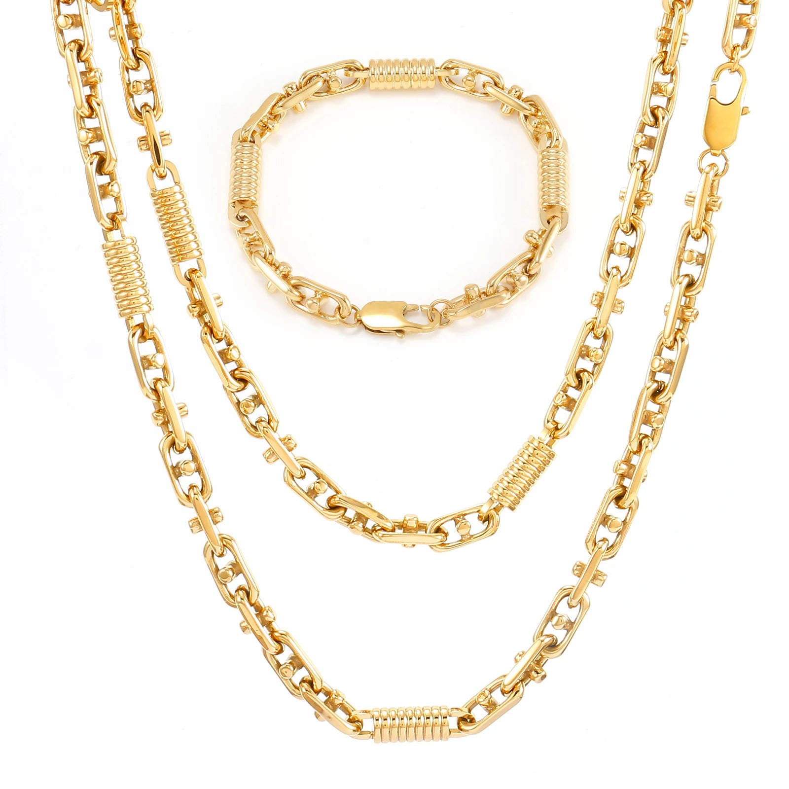 Golden Cuban Link Chain Necklace & Bracelet Set | Luxury Fashion Jewelry