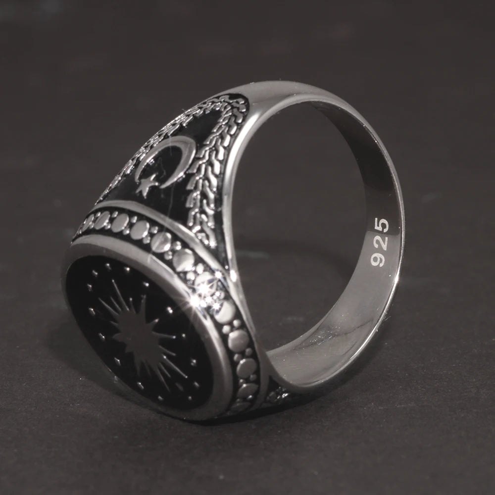 Men's Silver Star Moon Ring