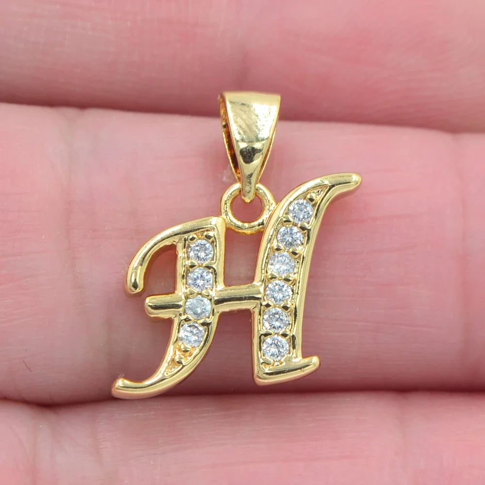 Gold CZ Alphabet Letter Pendant Necklace