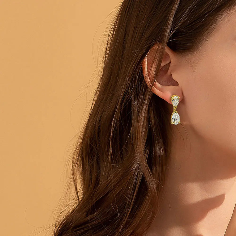 Pear Moissanite Drop Earrings