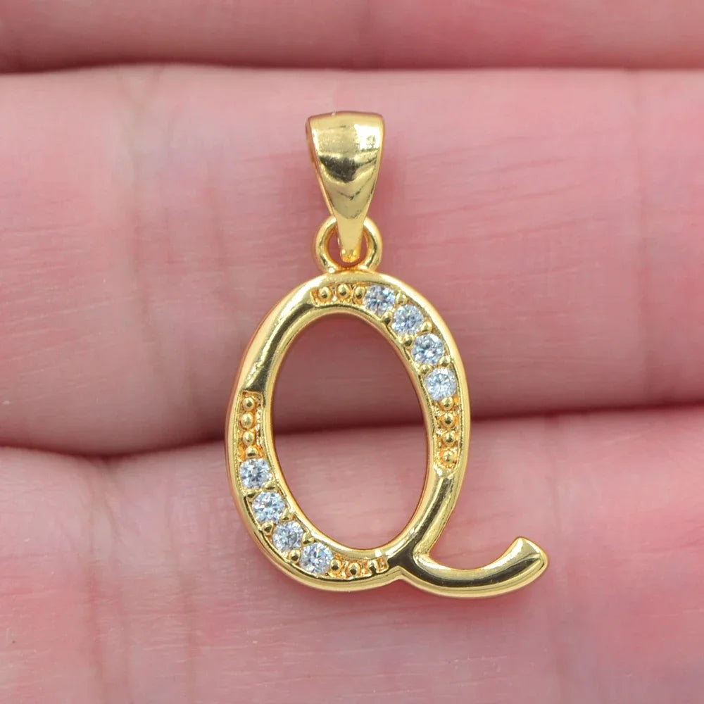 Gold CZ Alphabet Letter Pendant Necklace