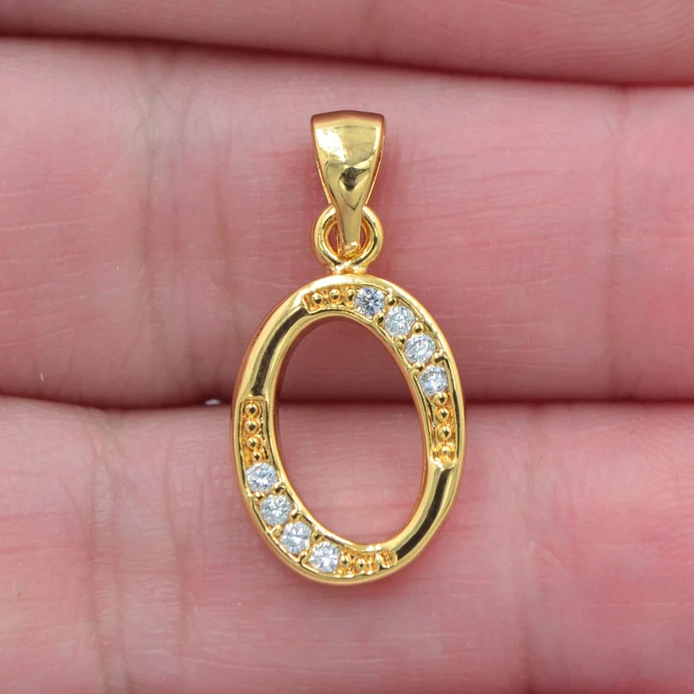 Gold CZ Alphabet Letter Pendant Necklace