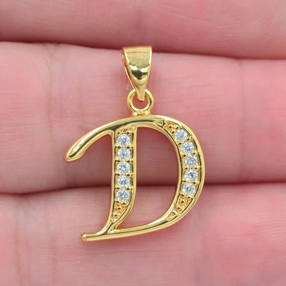 Gold CZ Alphabet Letter Pendant Necklace