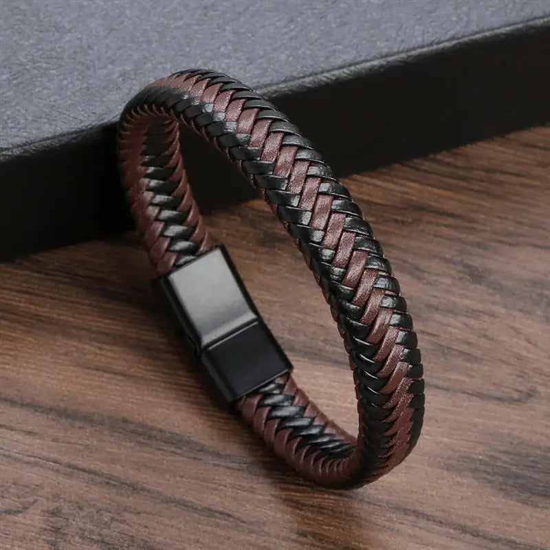 Men's Black Leather Bracelet