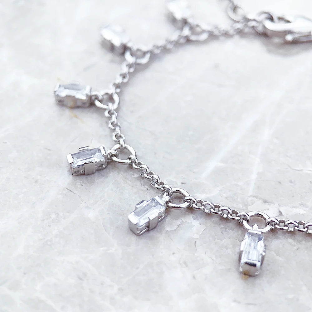 925 Sterling Silver Bracelet with Angular Baguette-Cut Stones | Elegant Jewelry for Women