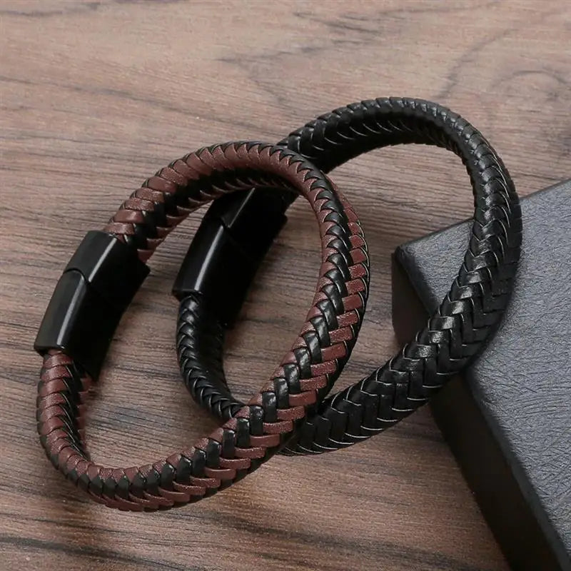 Men's Black Leather Bracelet