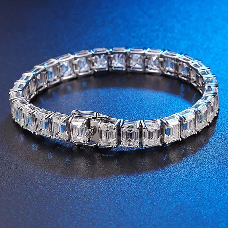 Emerald Cut Full Moissanite Tennis Bracelets