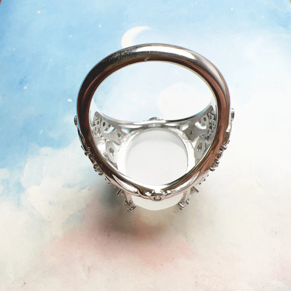 Oval Crystal Silver Cocktail Ring