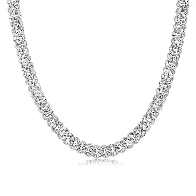 Iced Out Cuban Chain Necklace - D Color VVS1 Stones in 925 Sterling Silver