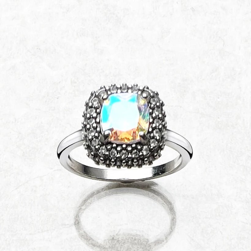 Iridescent Zircon Silver Ring