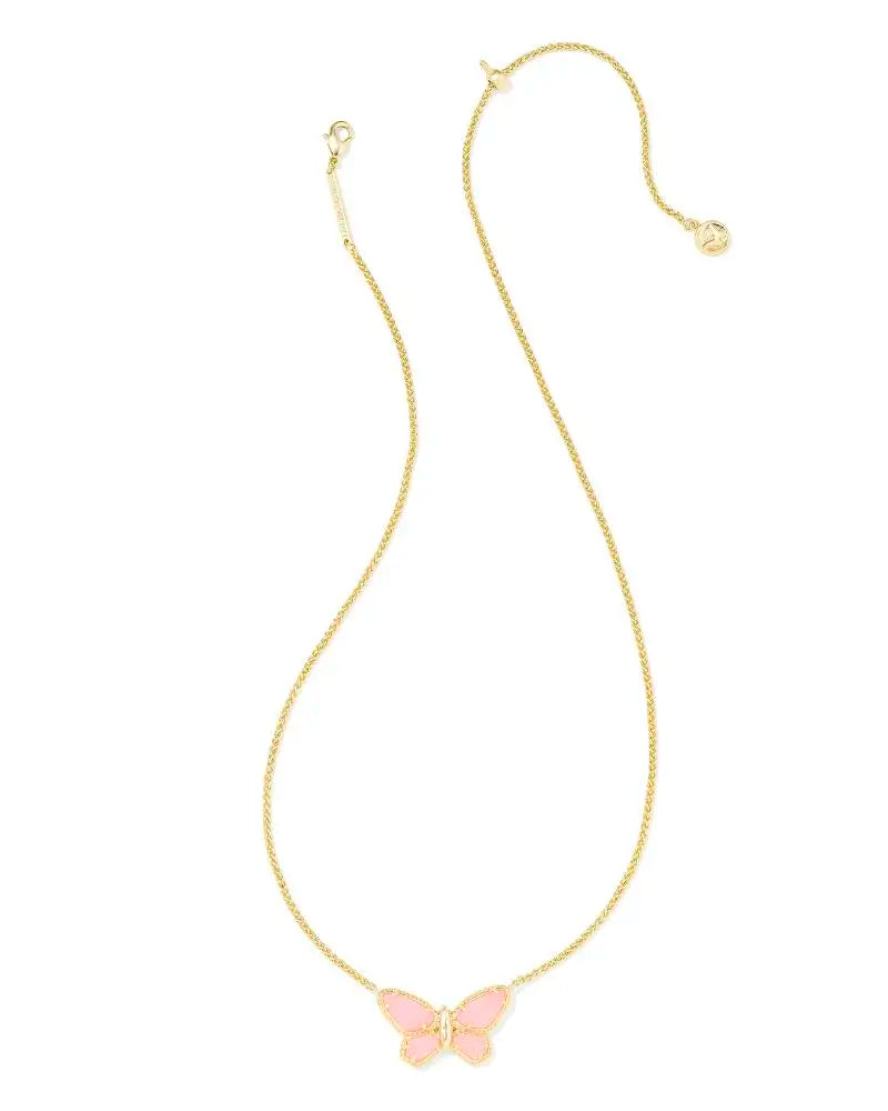 Butterfly Pendant Necklace - Pink Crystal…