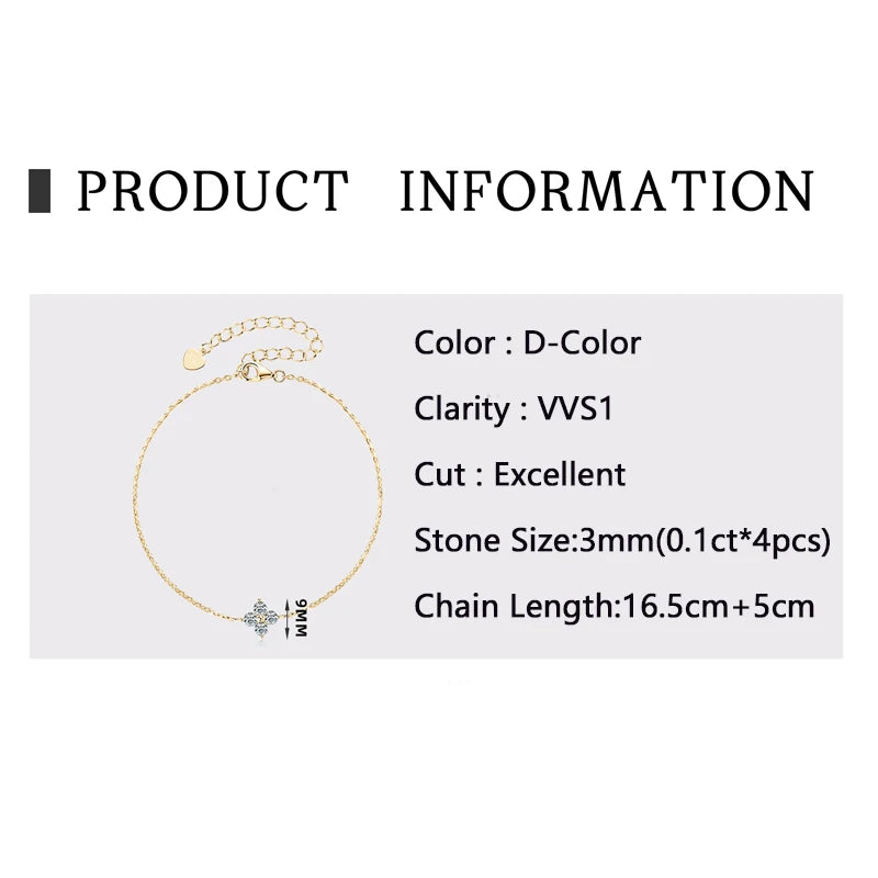 Four-Leaf Clover 3mm Moissanite Bracelet