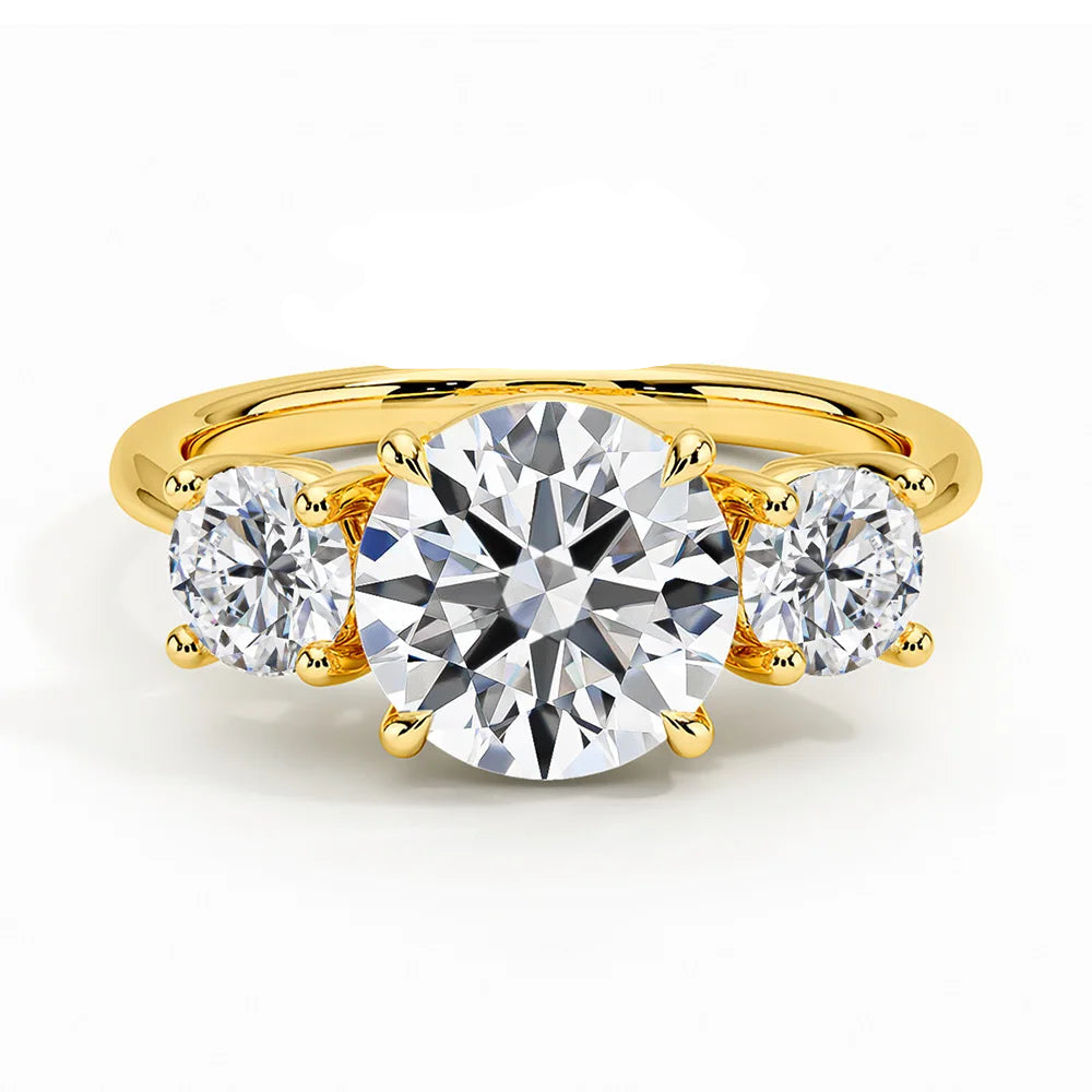 3CT T.W. Diamond Round Engagement Ring - 14K Gold Hollow Wedding Band for Women