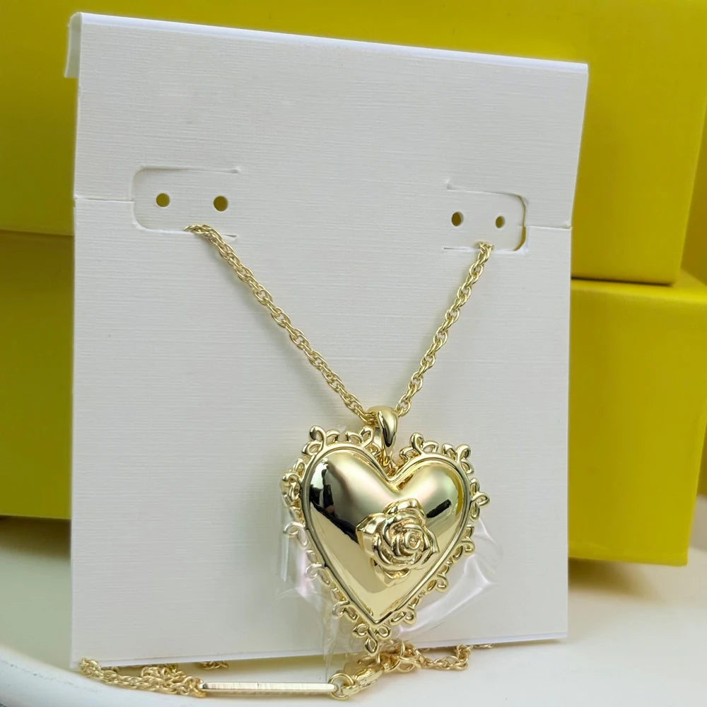 Kendra Scott Gold Lock & Rose Pendant Necklace – Love Clavicle Chain, Trendy Romantic