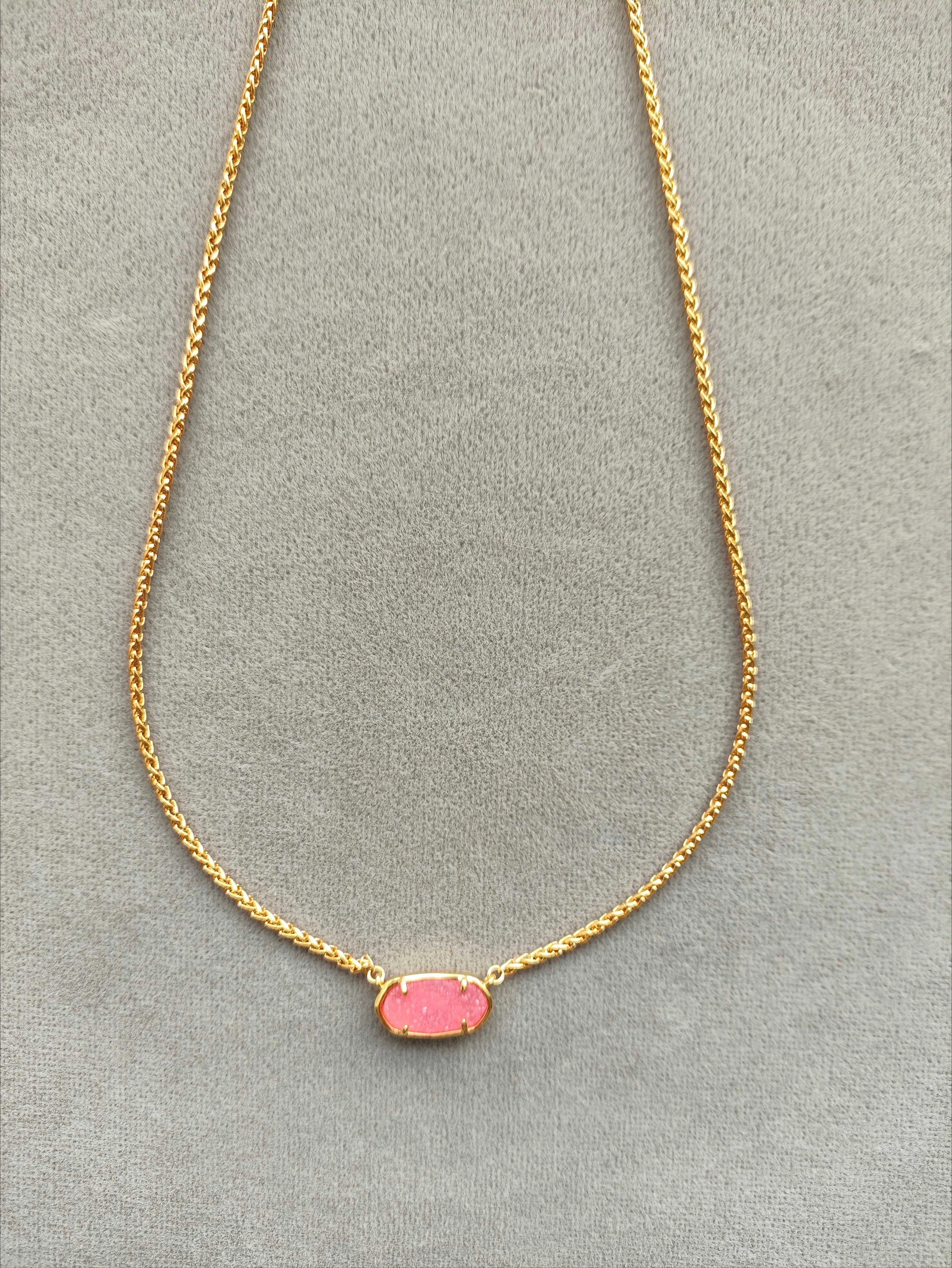 Kendra Scott Double Chain Elisa Pink Drusy Crystal Butterfly Pendant Necklace