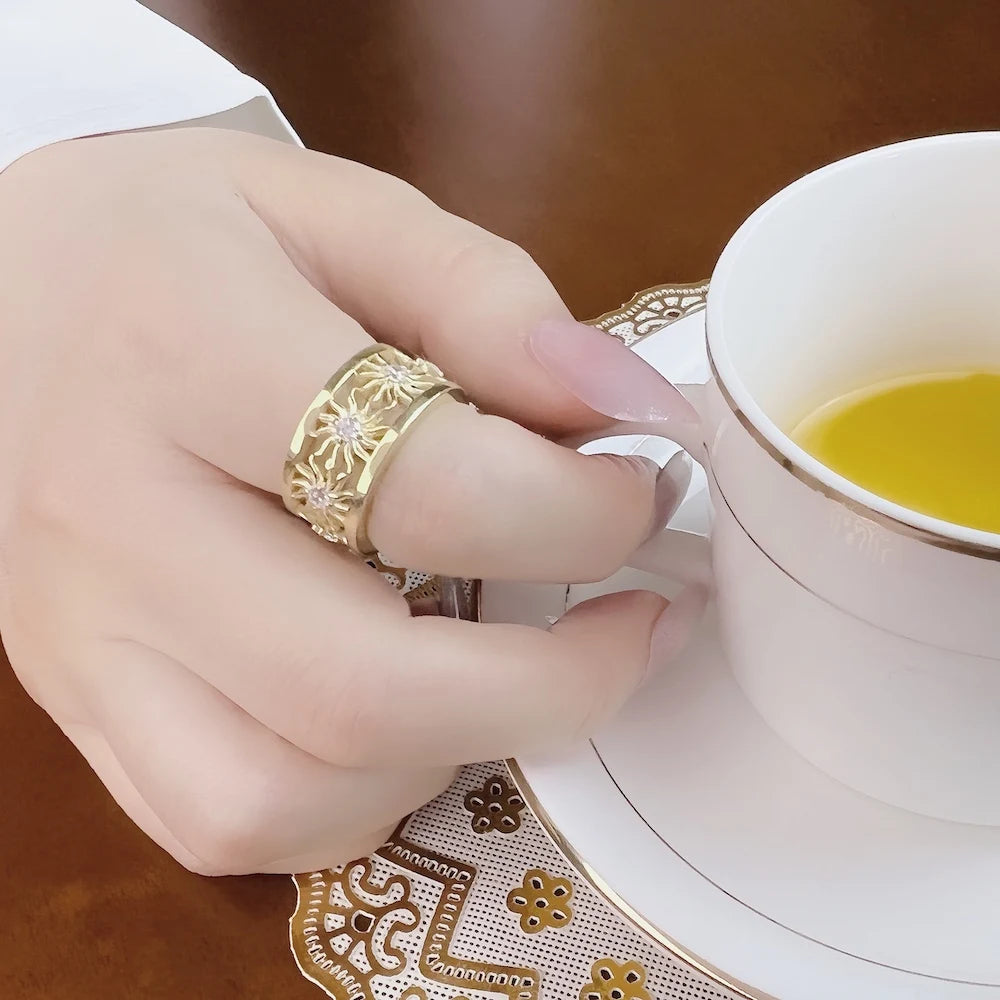 Golden Sun Sterling Silver Band Ring