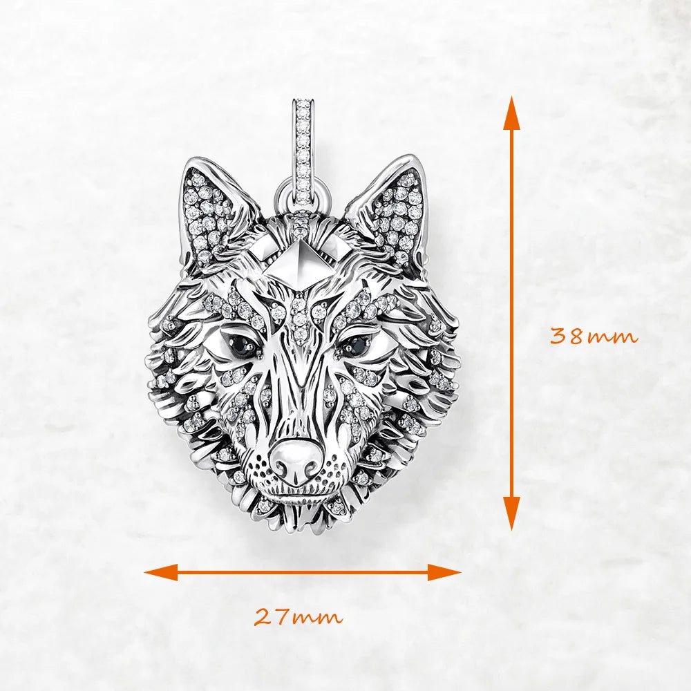 Wolf Pendant Silver Zircon Punk Jewelry