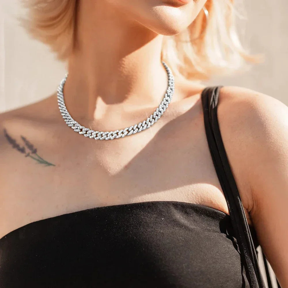 Iced Out Cuban Chain Necklace - D Color VVS1 Stones in 925 Sterling Silver