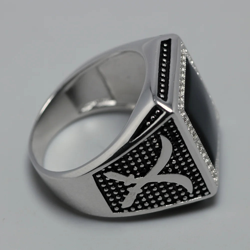 Men's Silver Onyx Cross Ring